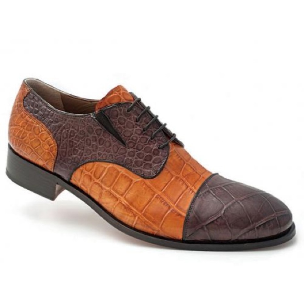 Mauri "Sforza" 1072 Hand-Painted Brown/Cognac Genuine Alligator Oxford Shoes